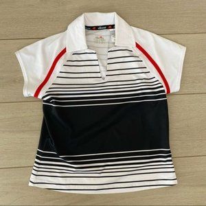 Ellesse White & Black Striped Cropped Polo Shirt - XS